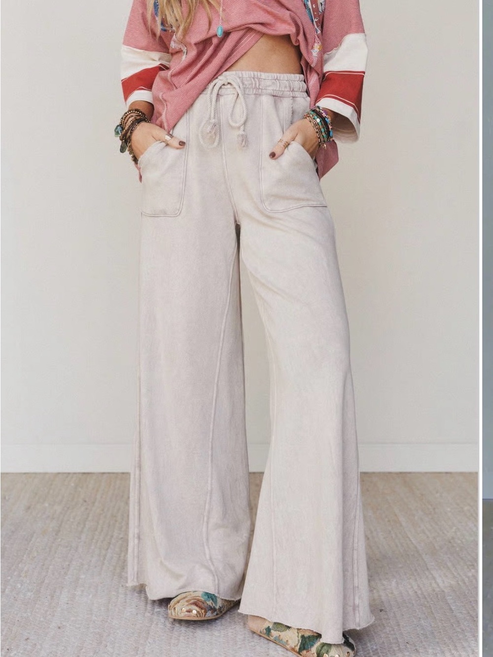Three Bird Nest Relaxing Robin Wide Leg Pants Size Small Color Taupe Worn 1x